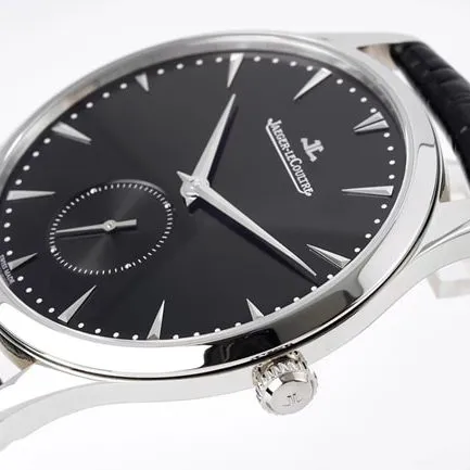 ZF FactoryJaeger-LeCoultretop-tier watch men's black dial black belt small second hand leather strap ultra-thin master series mechanical watch side view