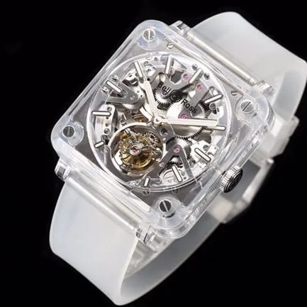 BBR Bell & Ross top-tier watch men's white dialrubber straptourbillon 42.5 mm full automatic movement front view