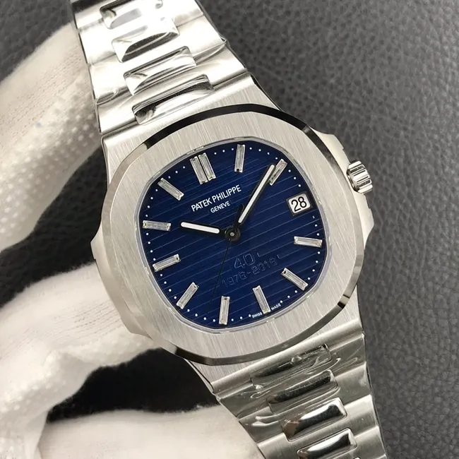 3k factory top-tier watch Patek Philippe men's blue dialNautilus series steel braceletautomatic movement watch side view