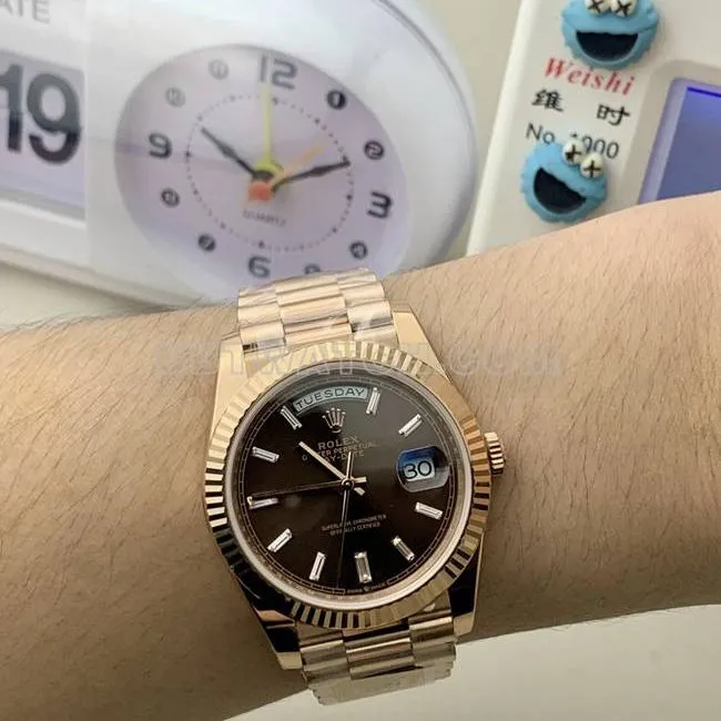 collectible watch Rolexrose goldPPM factory Day-Date mechanical brown dial front live photo