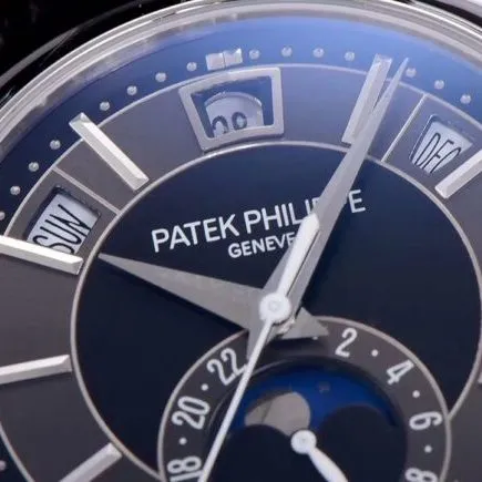 GR Top collectible watches Patek Philippe 5205G-013 Complications Series Top Version White Steel Black Back Men's Watch Front View