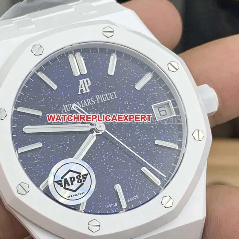 APS factory Audemars PiguetRoyal Oaktop-tier 1:1super starry sky disk white ceramic15500front live photo