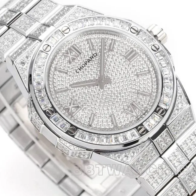 Chopard1:1replica watch GH factory Xueshan Aoyi 41mm pavé diamond steel bracelet model front live photo