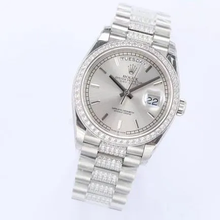 EW Factorytop-tier replicaRolexsuper watch men's gray plate steel braceletDatejust series automatic movement watch front view
