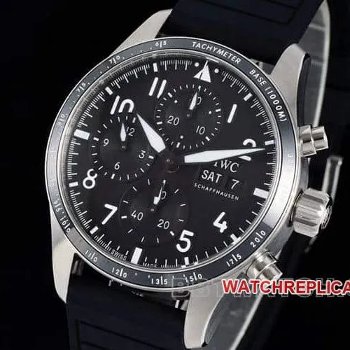 BLSIWC watch pilot super cloneblack dialchronograph rubber model IW388305caseback live photo
