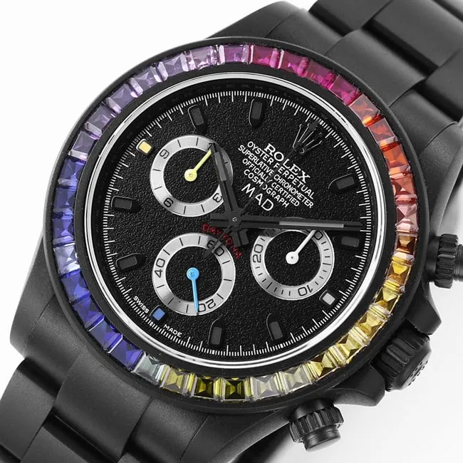 Rolex modified watch top-tier replicaDaytona series men's black dialsteel bracelet fully automatic movement watch side view
