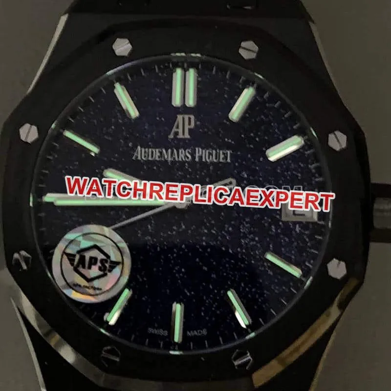 APS factory Audemars PiguetRoyal Oak1:1top-tier starry sky disk black ceramic15500lumelive photos