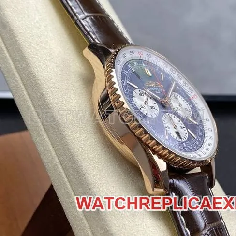 top-tier watch BLS factory blue dialBreitling aviation chronographrose goldleather strap model clasplive photos