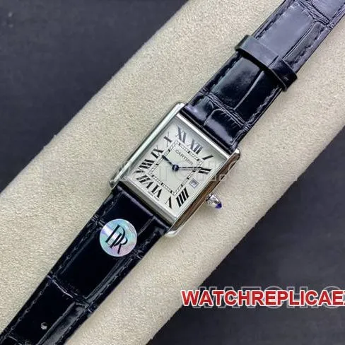 collectible watch DR factory tank Cartierwhite dial small quartz black braceletfront live photo