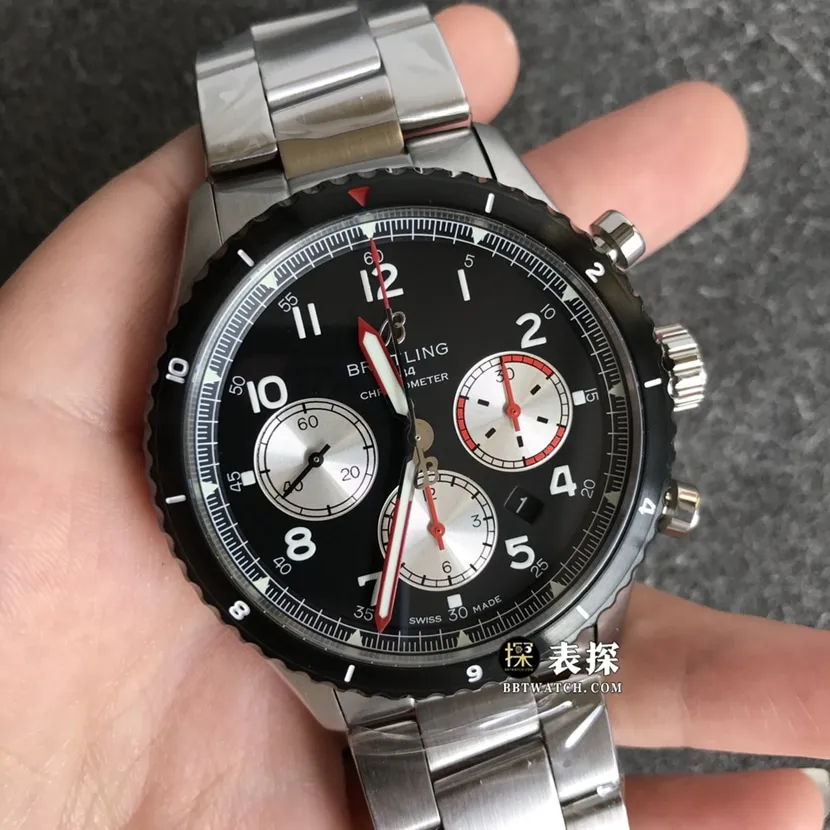 BL factory Breitling Legend Aviation top-tier watch men's black panda disc steel bracelet model pictures and prices side live photo