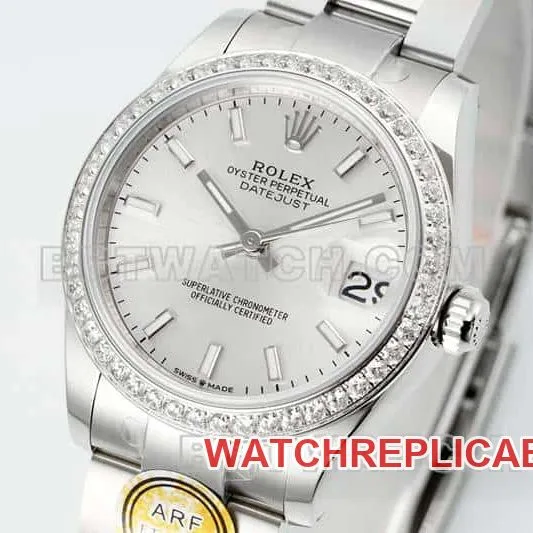 ARF FactoryRolex Log 1:1top-tier replicasilver dial stick hour markers diamond bezel31mm three grid link 278289braceletlive photos