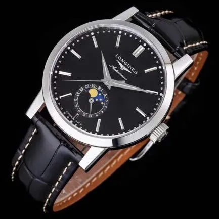top-tier watch Longines classic retro series 1832 model white steel black bottom mechanical men's watch movement picture