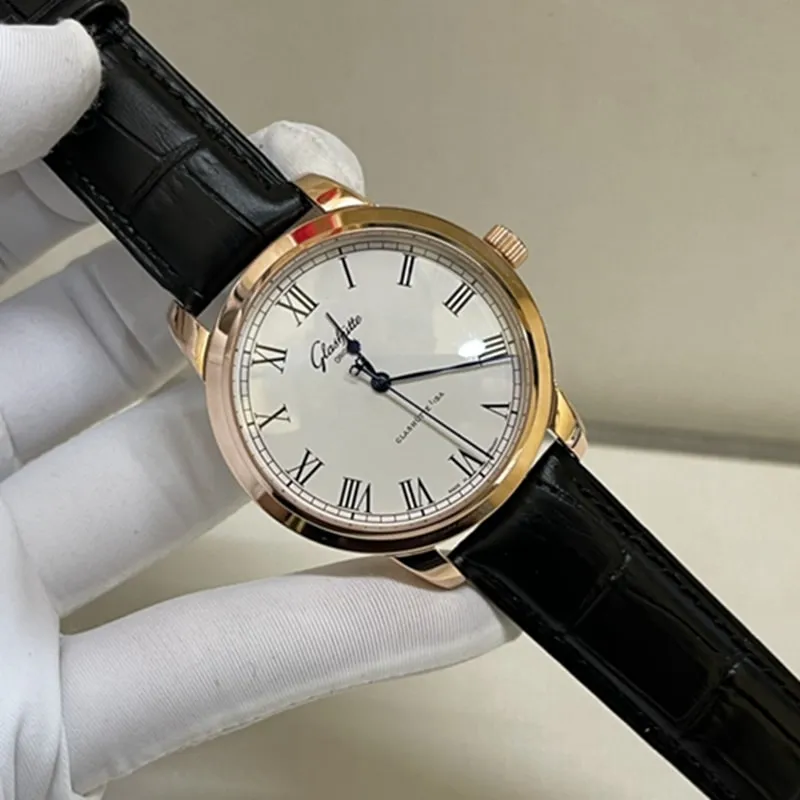 top-tier watch Glashütte Original original men's leather strap watch front view