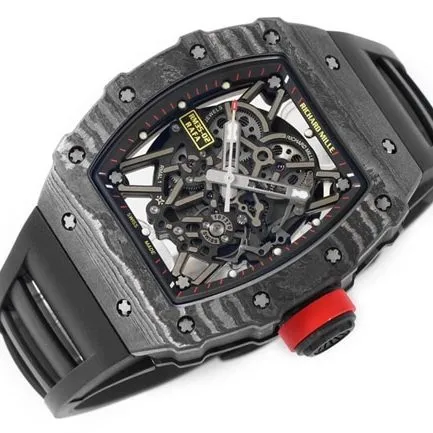 ZF FactoryRichard Milletop-tier watch automatic movement men's black dial black rubber strap watch side view