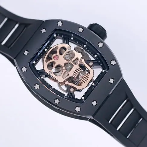 JB factory Richard Milletop-tier watch automatic movement genuine tourbillon men's white dialrubber strap watch front view