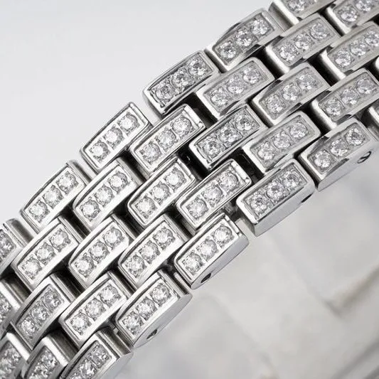 Cartiertop-tier watch cheetah full diamond series ladies steel bracelet mechanical white dial watch front view
