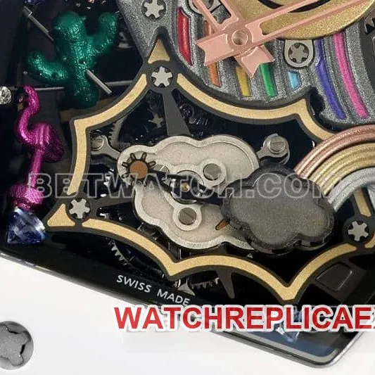 Richard Mille men's top-tier smiley tourbillon white shell white rubber model RM 88caseback live photo