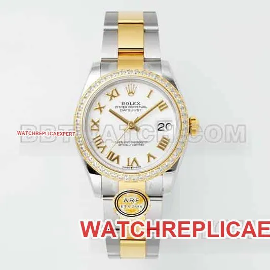 ARF FactoryRolex log 1:1super clonewhite dialdiamond bezel31mm gold three-lattice chain link278383braceletlive photos