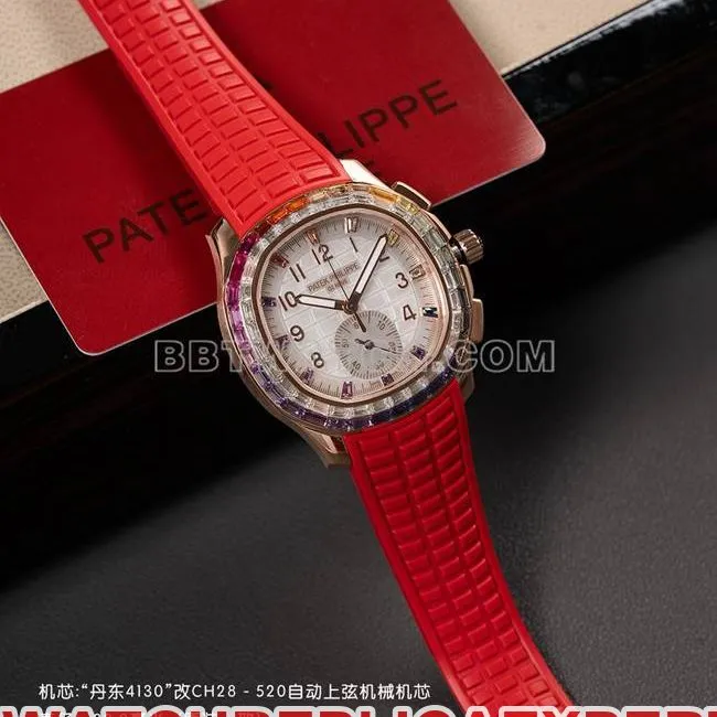 collectible watch Patek PhilippePPM factory Aquanaut mechanical red rubber braceletclasplive photos
