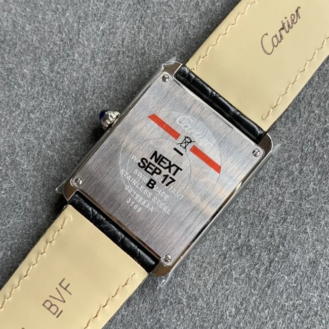K11 factory Cartiertop-tier watch ladies tank series white dial black belt mechanical watch front view