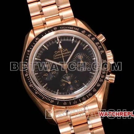 top-tier watch Speedmaster N1 factory Omegablack dialrose goldsteel bracelet model front live photo