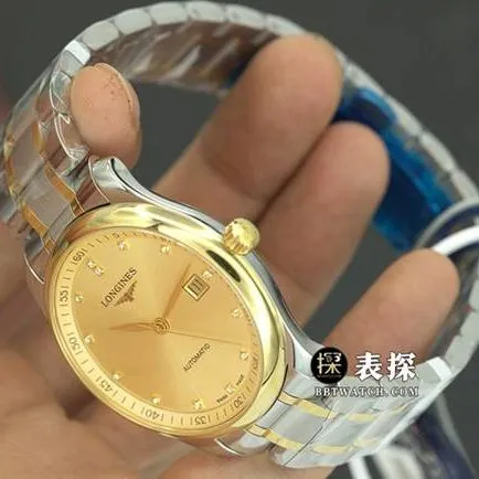 KY factory Longines men's watchmaking traditional top-tier watch gold plate steel bracelet model L2.793.5.37.7front live photo