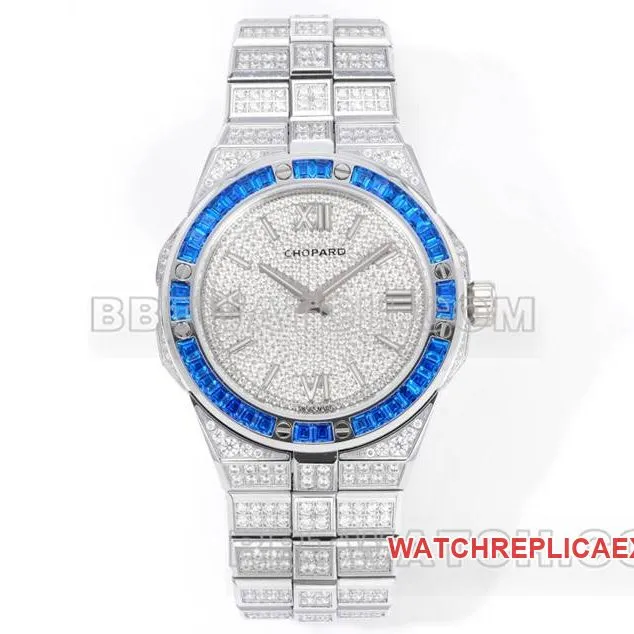 Chopard collectible watch GH factory snow mountain proud wing 41mm pavé diamond blue sapphire crystal ring steel bracelet model front live photo