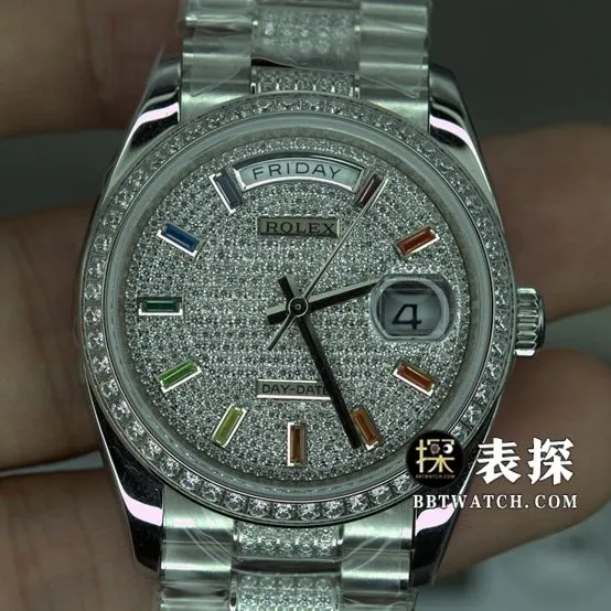 BP Factory Rolex Day-Date Super A Watch Full Diamond Dial Steel Band Model Photos and Price Front Real Shot Pictures