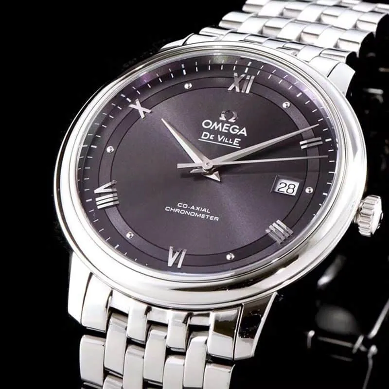 replicaOmega watch De Ville series men's mechanical ultra-thin watch temperament gray white steel detail shots