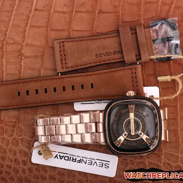 Seven day display five watch SEVENFRIDAY/automatic movementmen's watch Swiss steel bracelet large dialrose gold color front view