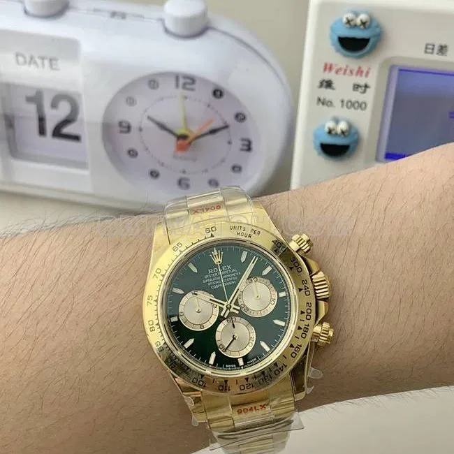 watch QF factory DaytonaRolexgreen dialyellow gold4131 mechanical front live photo