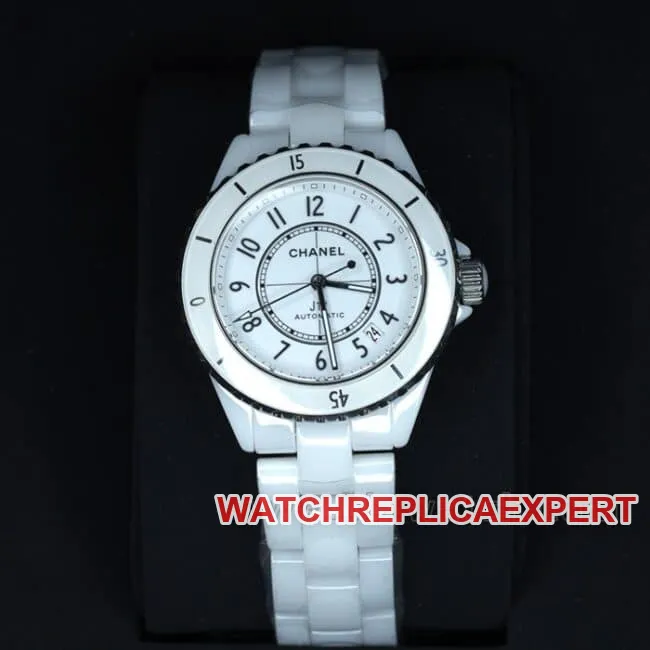 BV Factory Top Chanel J12 Series Ceramic Women's Watch White Plate Rubber Belt Automatic Mechanical Watch Side View