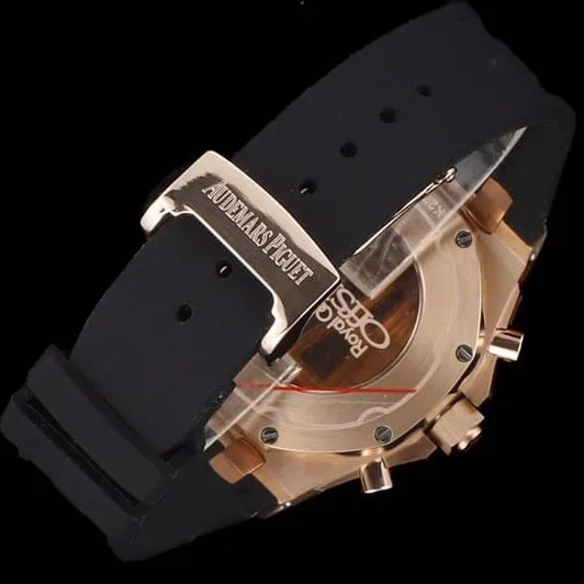 Top Audemars Piguet Royal Oak Rose Gold Case Women's Multifunction Chronograph Mechanical Watch Front View