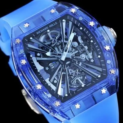 The extraordinary sports quality reproduced by the high-quality Richard Mille blue dial from the famous manufacturer RM12-01 tourbillons apphire crystal transparent version side view