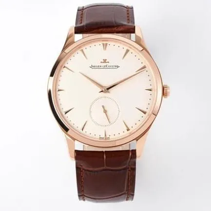ZF FactoryJaeger-LeCoultretop-tier replicahigh-quality watch men's white dial brown belt ultra-thin master series small second hand quartzleather strap watch movement picture