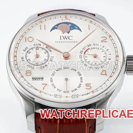 collectible watch APS factory Portugal IWC perpetual calendar white dial brown braceletbraceletlive photos