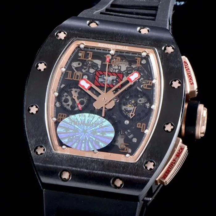 Top-tier watch Richard Mille men's black dial automatic chronograph watch movement picture
