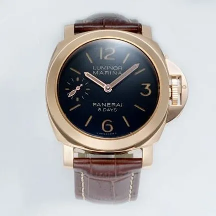 Paneraitop-tier manual winding mechanical men's black dial brown belt watch front view