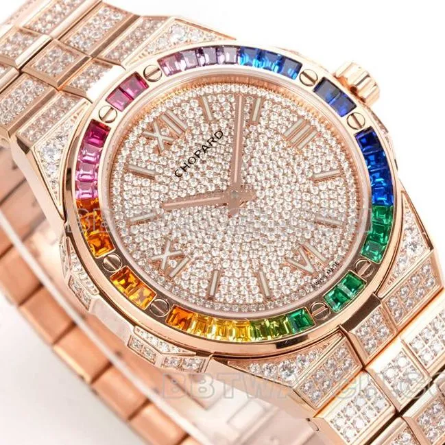 Chopard1:1replica watch GH factory snow mountain proud wing 41mm pavé diamond color sapphire crystal ring rose goldfront live photo