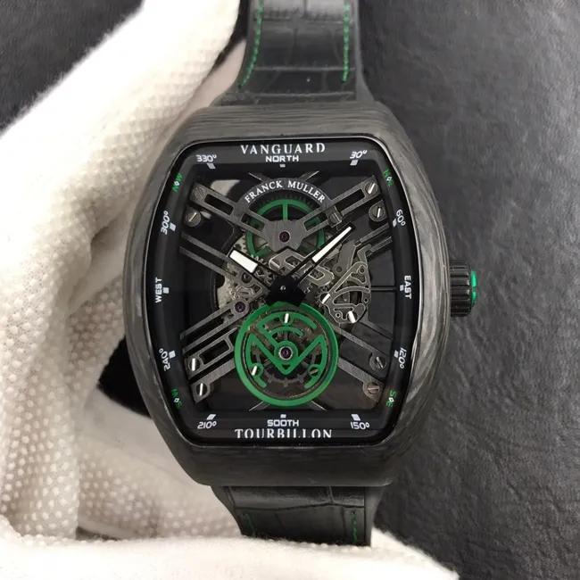 Frank Muller top-tier watch men's black dial black belt fully automatic movementleather strap watch front view
