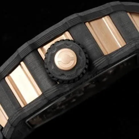 Top-tier super cloneRichard Millerose gold creates a real wrist aircraft RM 21-01 aerodynamic tourbillon watch front view