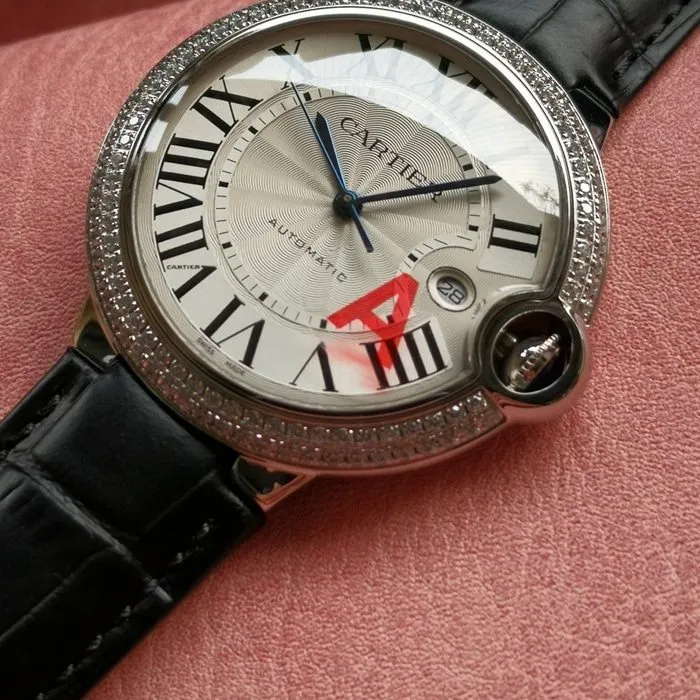 top-tier watch Cartier men's white dial blue balloon series mechanical leather strap watch front view