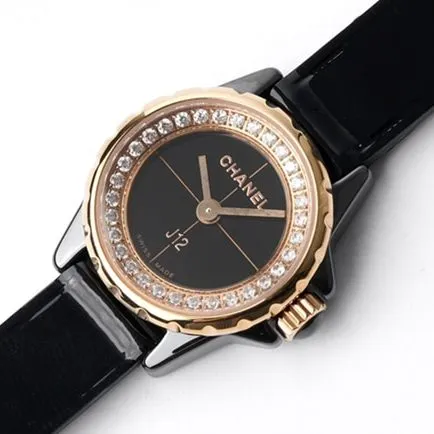 top-tier replicaChanel women's black dial black belt J12 series quartzleather strap watch front view