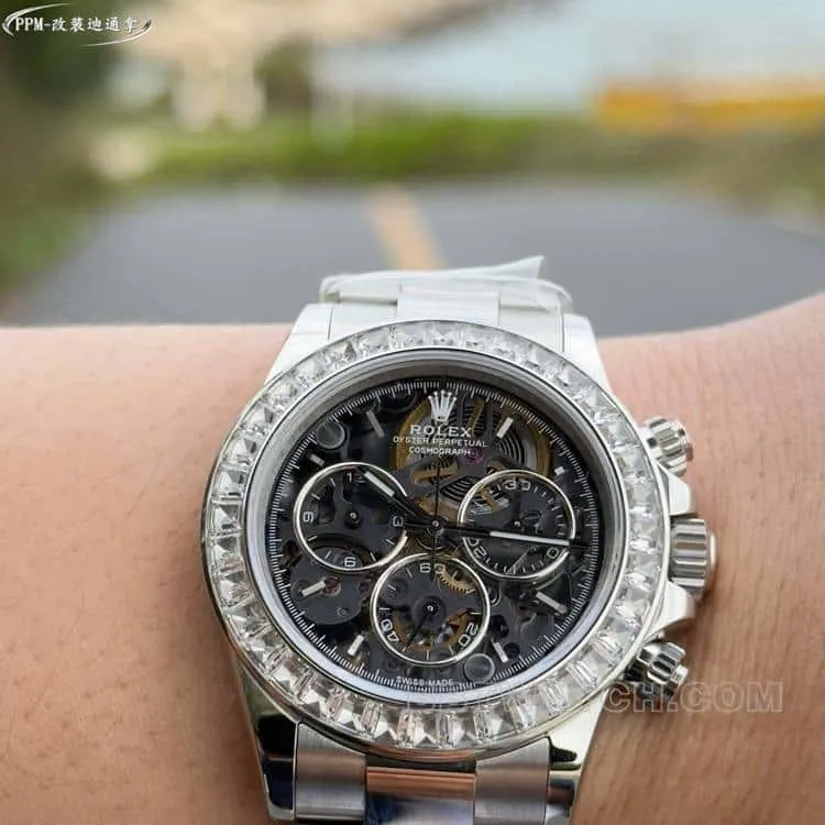PPMRolexDaytonatop-tier 1:1super hollow dialdiamond bezelsteel bracelet front live photo