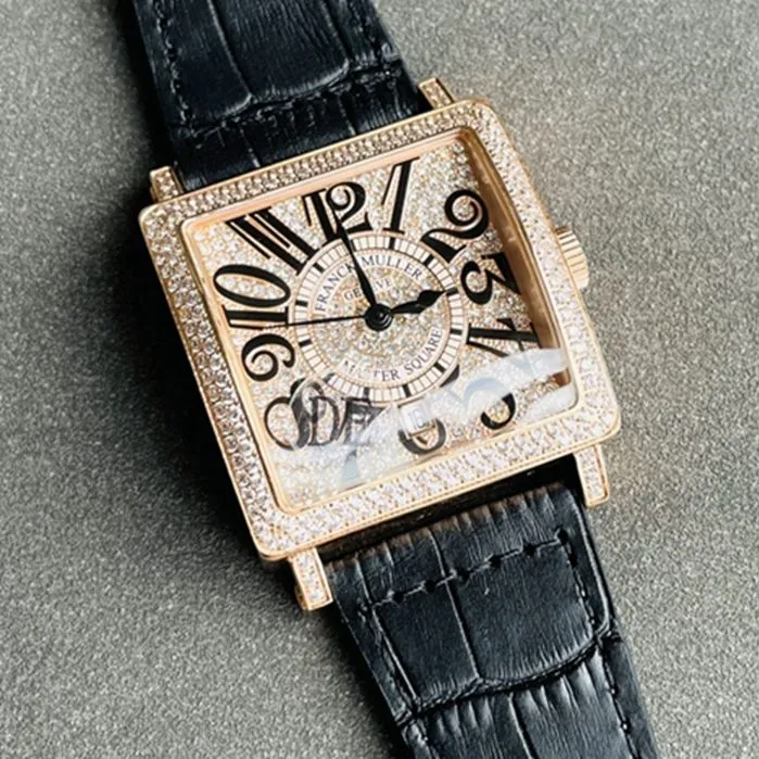 Top collectible watches Frankmuller Men's Gold Plate Full Star Series Belt Watch Front View