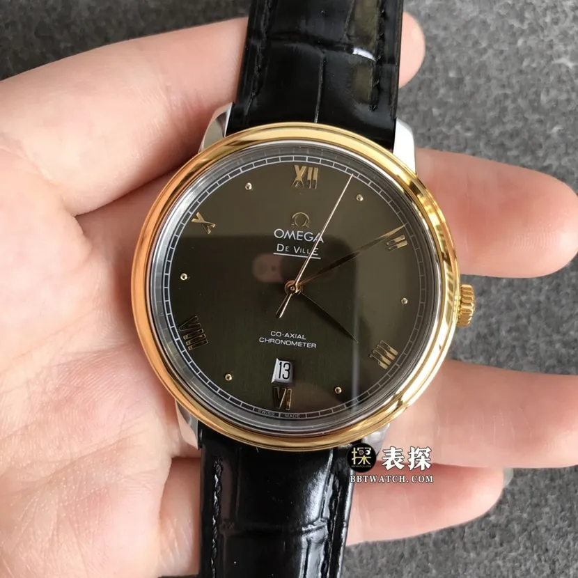 Omega Diefei watch men's black dialyellow goldleather strap picture and price front live photo