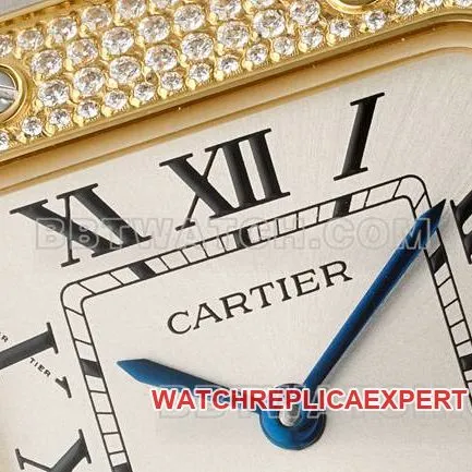 1:1replica watch Santos Cartiersilver dialyellow gold set with diamond bezelquartz movementfront live photo