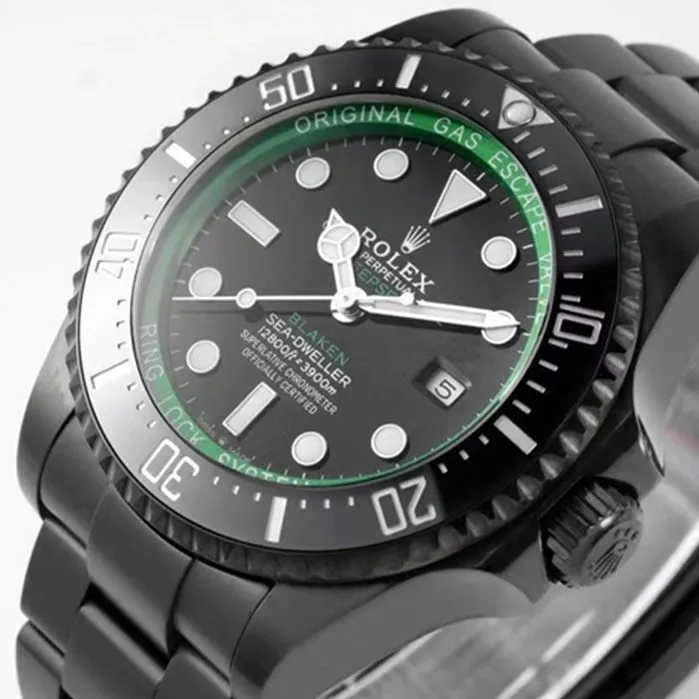 top-tier watch Rolex men's black dialsteel bracelet watch front view