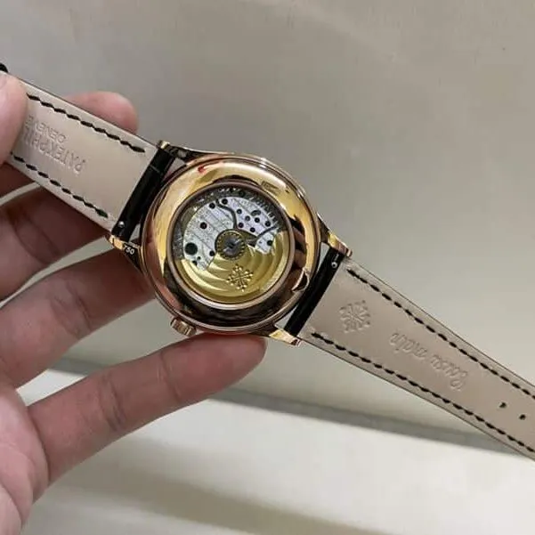 Patek Philippesuper watch complex monthly calendar date displayday display series men's leather strap mechanical rose gold watch front view