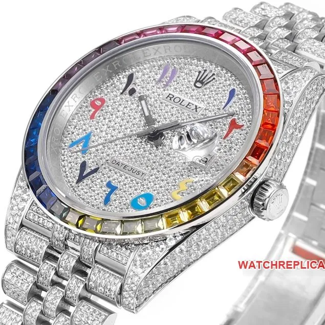 MS factory Rolex log 1:1super clone2024 new full diamond plate color Middle Eastern digital time scale front live photo